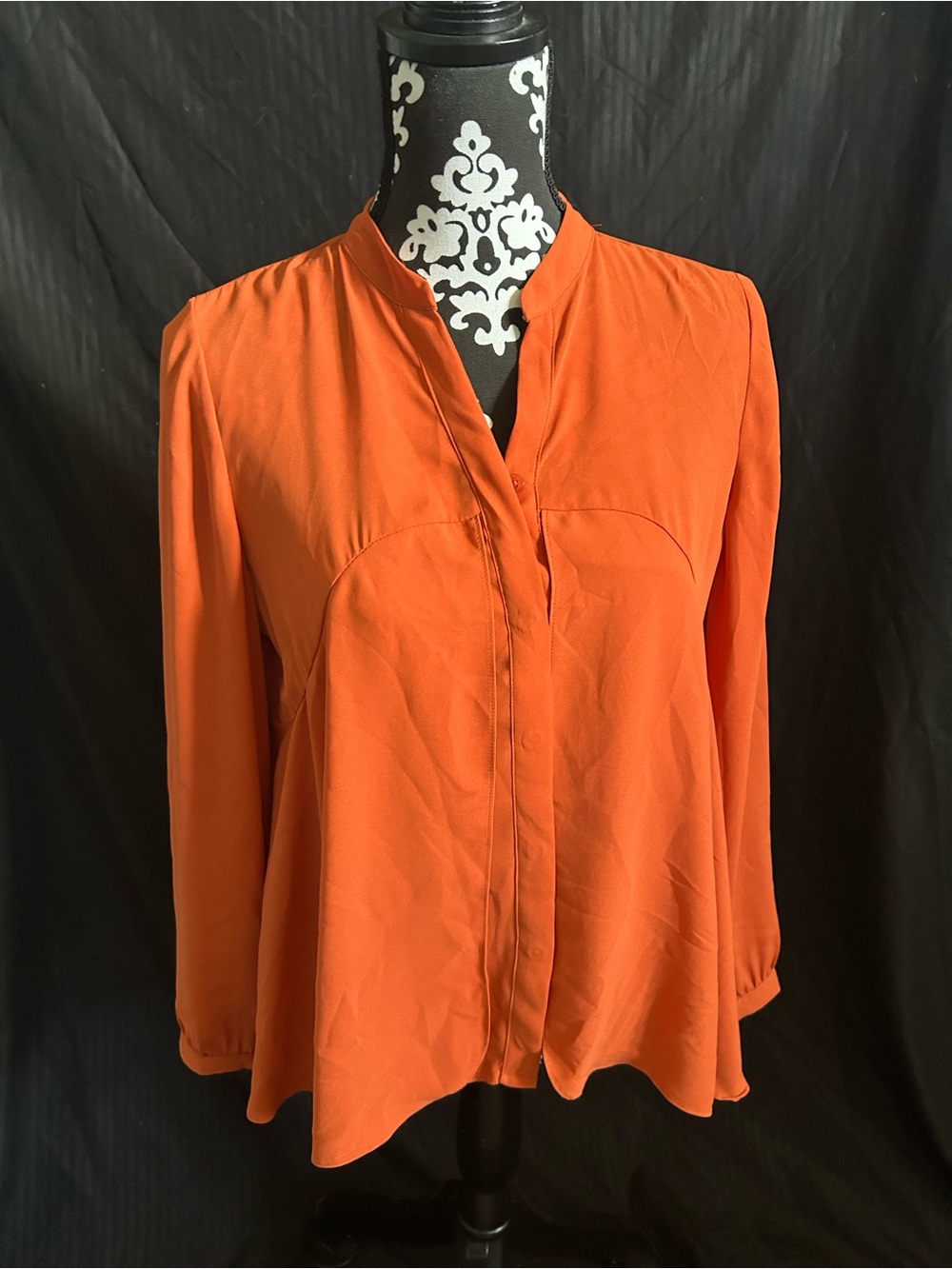 Chico's Bright Orange Mandarin-Collar Long-Sleeve Blouse